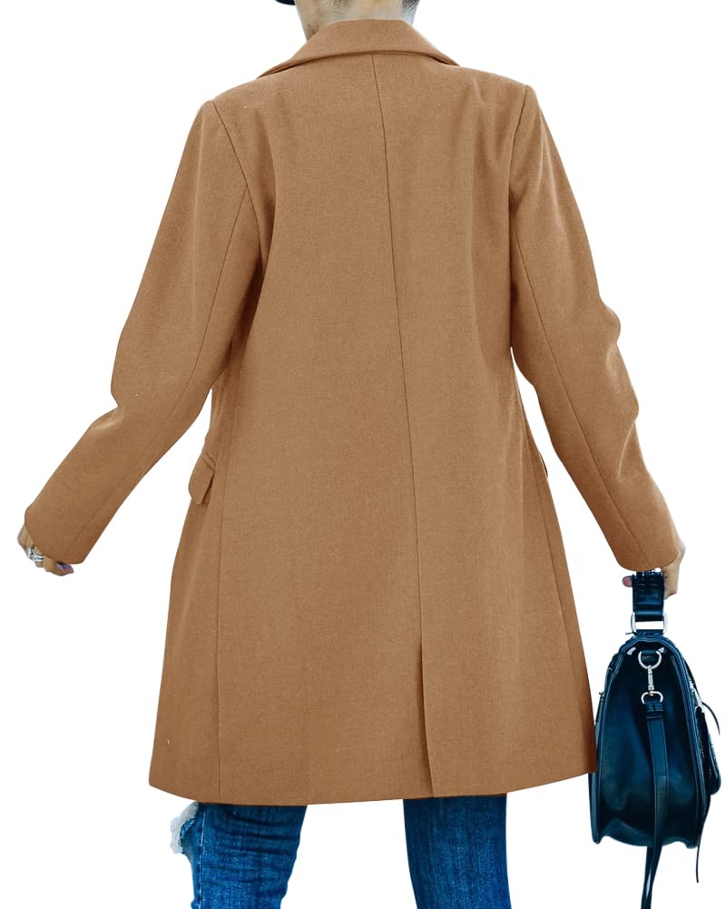 Fazortev Womens Casual Long Sleeve Wool Blend Pea Coat Lapel Notched Collar Warm Midi Jacket Overcoat - Image 4