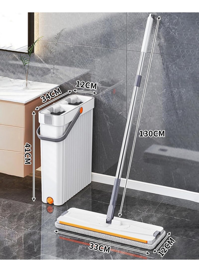 Hands-Free Flat Mop and Bucket Set with 8 Reusable Microfiber Pads – 360° Rotating Head, Double-Compartment Easy Wring System for Wet & Dry Cleaning on Floors, Tiles, Wood, and Windows Flat Type  - Image 4