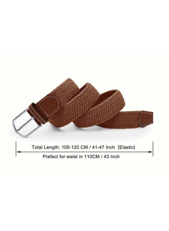 UltraKey Weave Elastic Belt, Unisex Braided Casual Outdoor Fabric Woven Belt Waist Straps with Metal Buckle Brown, Brown, Adjustable - Image 2