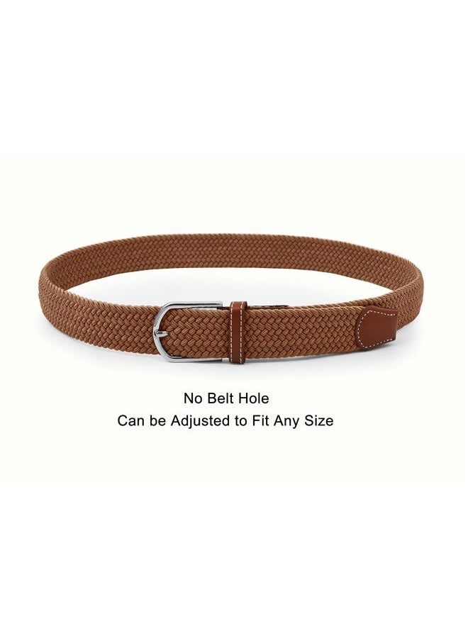 UltraKey Weave Elastic Belt, Unisex Braided Casual Outdoor Fabric Woven Belt Waist Straps with Metal Buckle Brown, Brown, Adjustable - Image 3