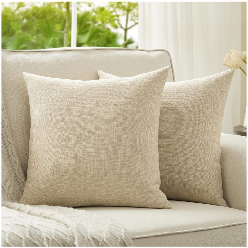 Anickal Neutral Pillow Covers 18x18 Inch Set of 2 Rustic Linen Square Decorative Throw Pillow Covers for Sofa Couch Farmhouse Home Decorations