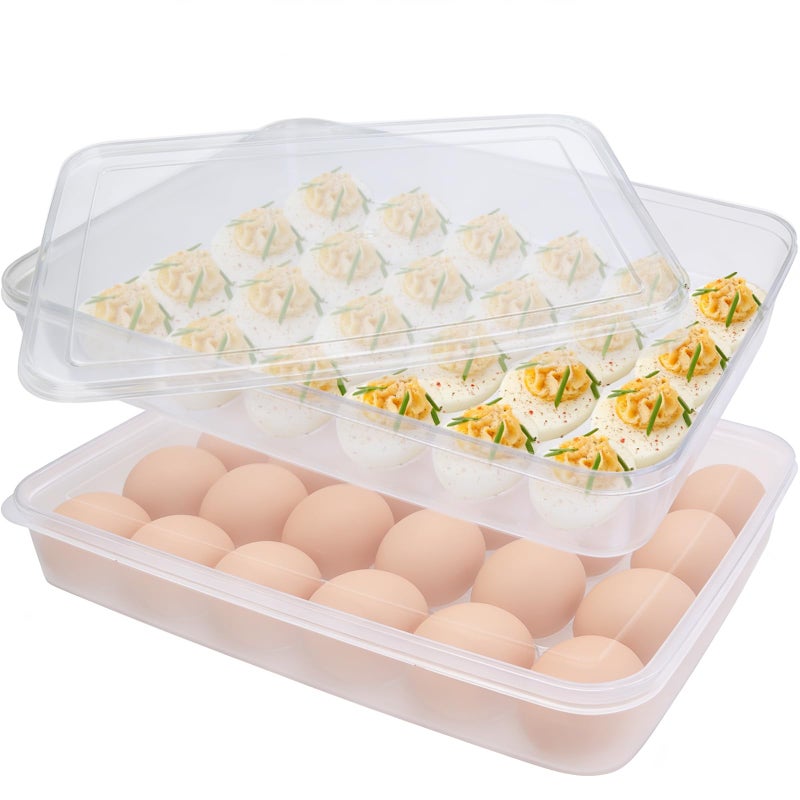 Anyumocz 2 Pack Covered Egg Holder,Clear Egg Holder Storage Container,Stackable Plastic Refrigerator Egg Trays for Deviled Egg,Protect and Keep Fresh(48 Eggs) - Image 1