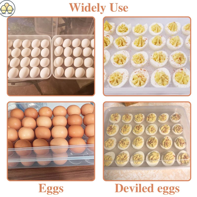 Anyumocz 2 Pack Covered Egg Holder,Clear Egg Holder Storage Container,Stackable Plastic Refrigerator Egg Trays for Deviled Egg,Protect and Keep Fresh(48 Eggs) - Image 4