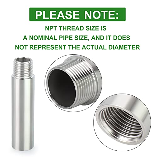 TAISHER 2PCS Stainless Steel Pipe Fittings, 3/4" NPT Male x 3/4" NPT Female Threaded, 4" Length Nipple Cast Pipe - Image 3