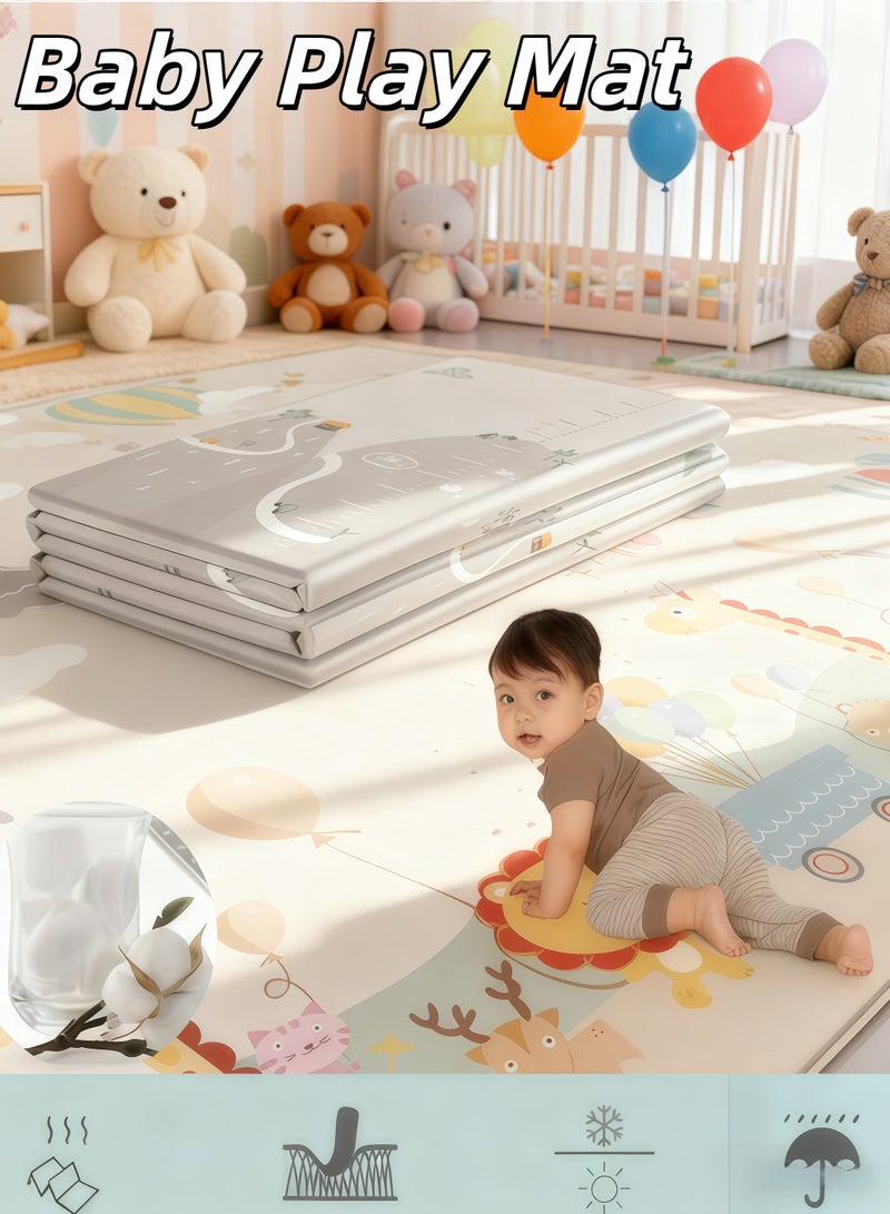 سجادة لعب للأطفال، سجادة إسفنجية سميكة كبيرة الحجم قابلة للطي على الوجهين، قابلة للحمل على الوجهين، للاستخدام الداخلي والخارجي، خالية من مادة BPA (مع حقيبة سفر) 180*200*1 سم - Image 1