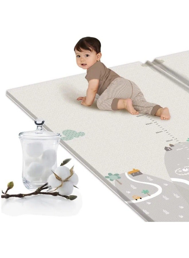 Baby play mat, double-sided foldable, portable oversized thick sponge mat, indoor and outdoor use, BPA-free (with travel bag) 180*200*1CM  - Image 2