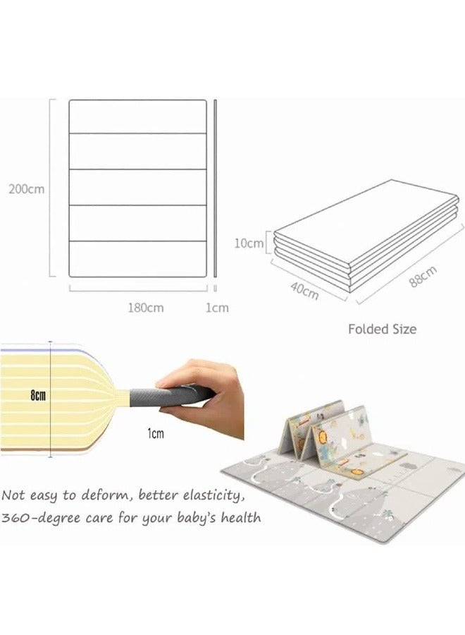 Baby play mat, double-sided foldable, portable oversized thick sponge mat, indoor and outdoor use, BPA-free (with travel bag) 180*200*1CM  - Image 3