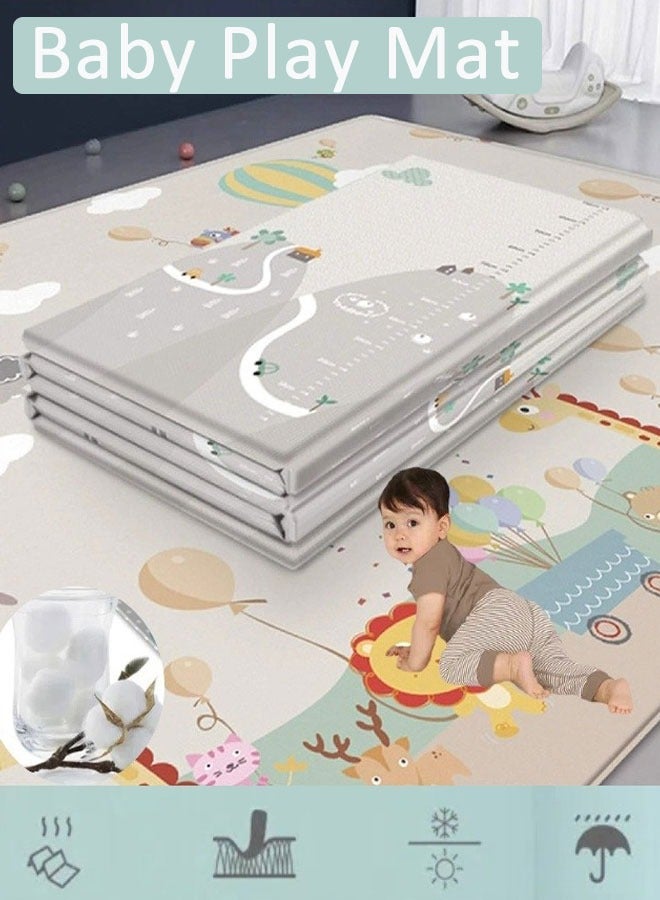 Baby play mat, double-sided foldable, portable oversized thick sponge mat, indoor and outdoor use, BPA-free (with travel bag) 180*200*1CM  - Image 1