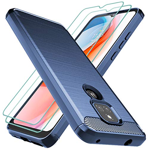 Osophter for Moto G Play 2021 Case with 2pcs Screen Protector Shock-Absorption Flexible TPU Rubber Protective Cell Phone Cover for Motorola G Play 2021(Navy Blue) - Image 1
