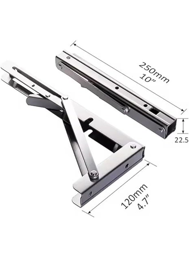 VITION Folding Shelf Brackets, Stainless Steel Heavy Duty Wall Mounted Triangle Brackets for Folding Furniture Space Saving Table Work Bench (Silver, 10inch - 2pcs) - Image 3