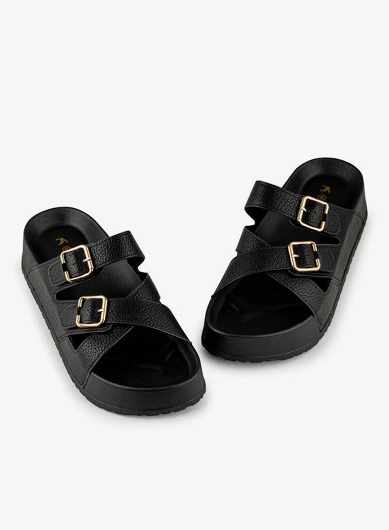 Vincci Black Women Multi-strap Wedge Sandals for Women | Best Price UAE