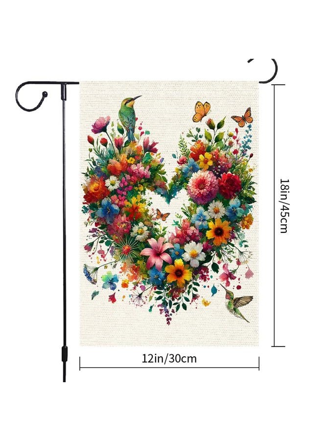 RMXJKIIU Colorful Floral Love Hearts Garden Flag 12x18 Inch Double Sided Small Burlap Birds Flowers Butterflies Outdoor Decorations Spring Summer Garden Flags Patio Yard Outside Decor - Image 3