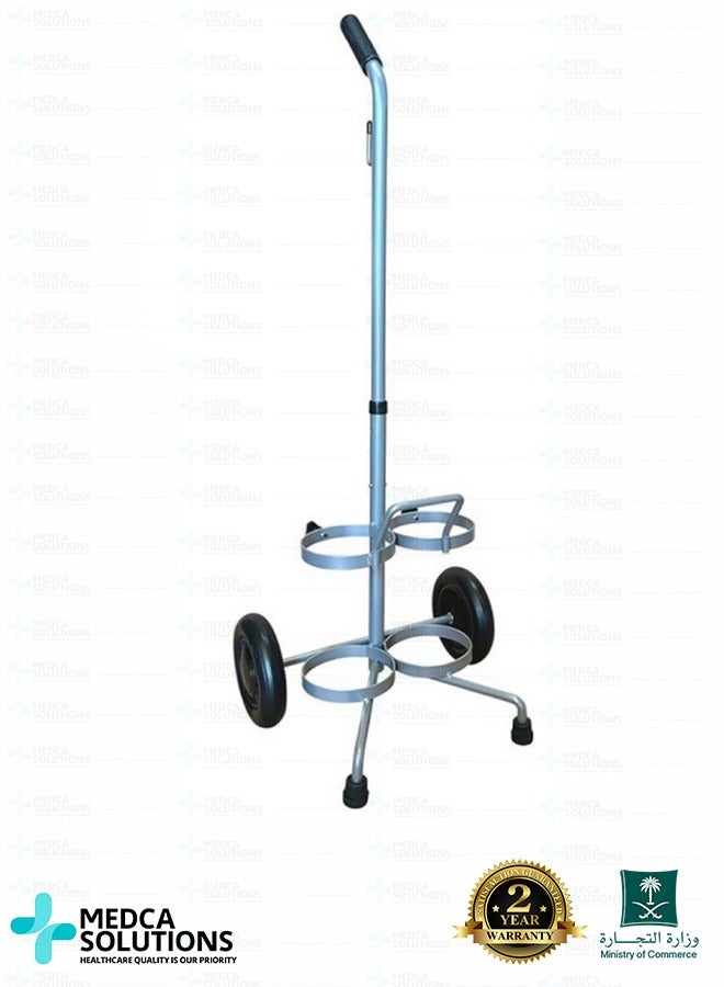 Medca Solutions Stainless Steel Medical Cylinder Trolley for 2 Oxygen Tanks - Heavy Duty Rack with Silent Wheels & Safety Chains for Hospitals & Clinics by Medca Solutions - Image 1