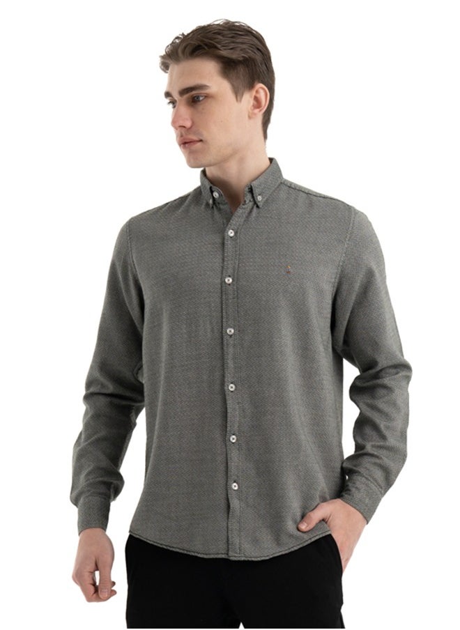 clever - Shirt Men's, Stylish Long-sleeved  Oxford Cotton ,Olive - Image 1