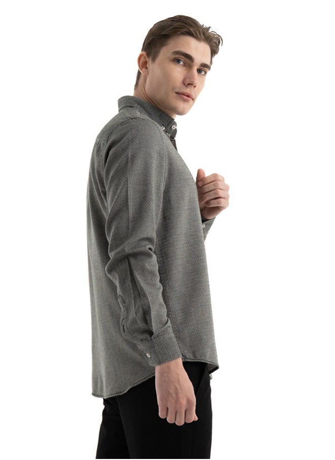 clever - Shirt Men's, Stylish Long-sleeved  Oxford Cotton ,Olive - Image 1