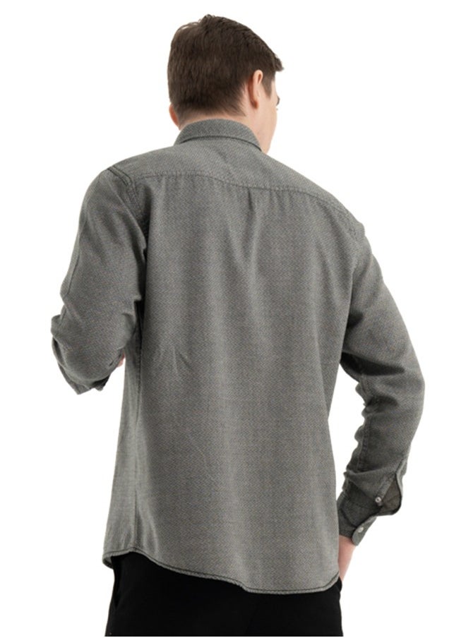 clever - Shirt Men's, Stylish Long-sleeved  Oxford Cotton ,Olive - Image 1