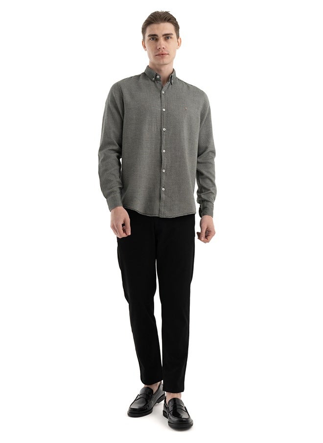 clever - Shirt Men's, Stylish Long-sleeved  Oxford Cotton ,Olive - Image 1