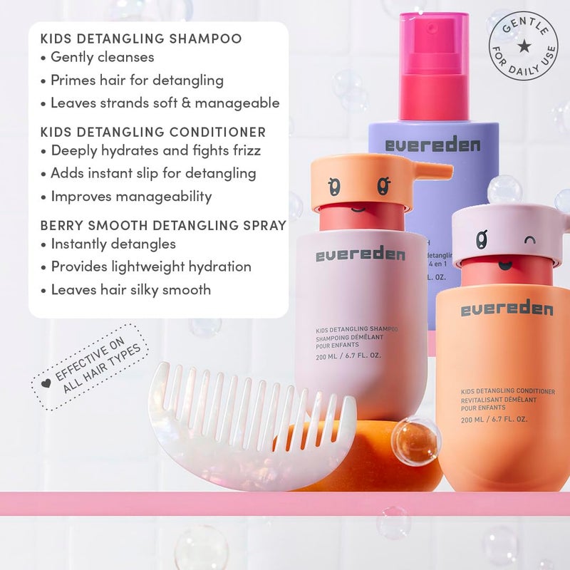 Evereden Kids Complete Haircare Set: Hair Detangling Shampoo, Conditioner & Spray for Children Ages 3+ & Pain-Free Hair Brush, Plant Protein Peptides & Argan Oil, Vegan, Free from Sulfate and Paraben - Image 3