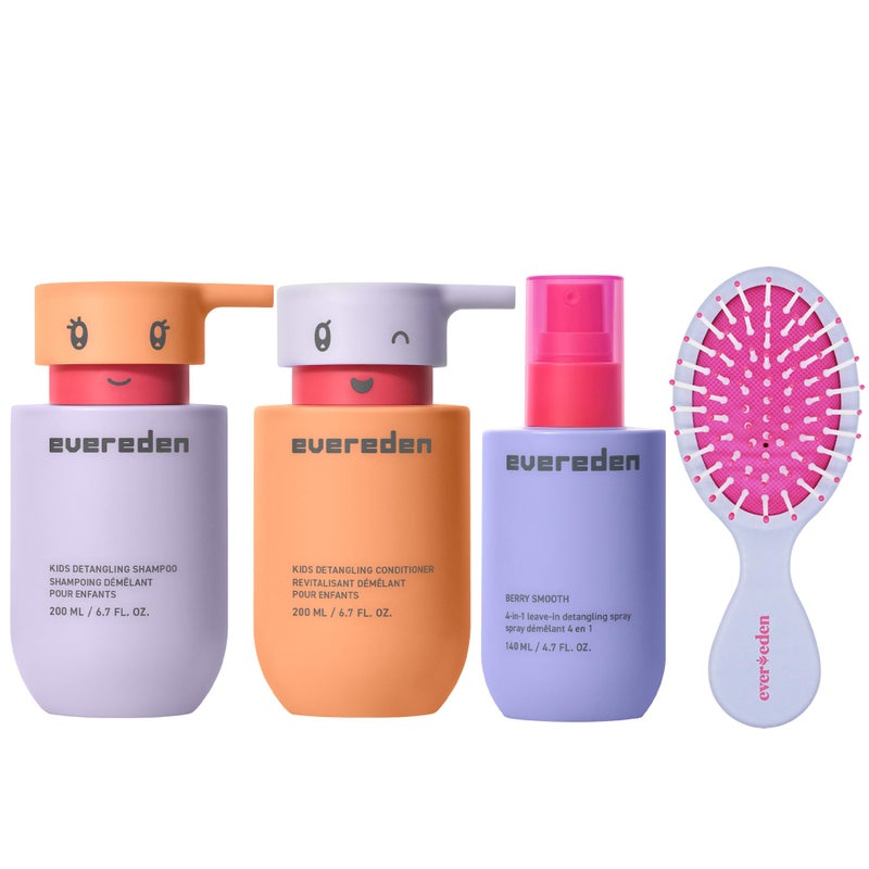 Evereden Kids Complete Haircare Set: Hair Detangling Shampoo, Conditioner & Spray for Children Ages 3+ & Pain-Free Hair Brush, Plant Protein Peptides & Argan Oil, Vegan, Free from Sulfate and Paraben - Image 1