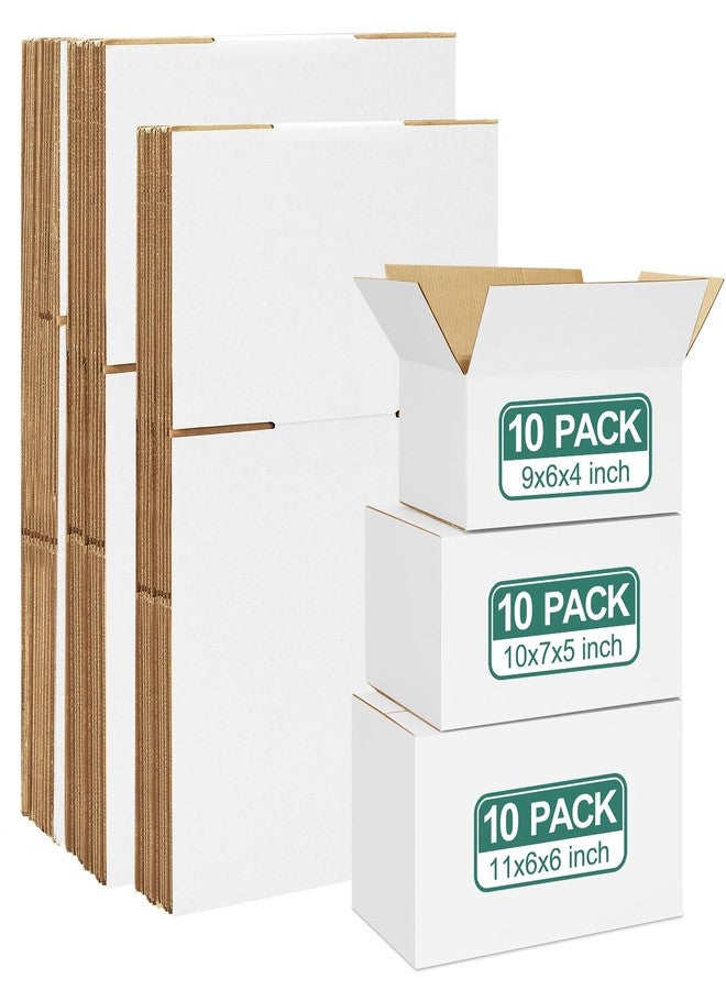 Eupako 30 Pack Small Shipping Boxes Assorted Sizes, White Corrugated Box Mailers, Cardboard Boxes for Packaging Small Business, Mailing, 9x6x4 & 10x7x5 & 11x6x6 10 PCS Each Small Boxes - Image 1