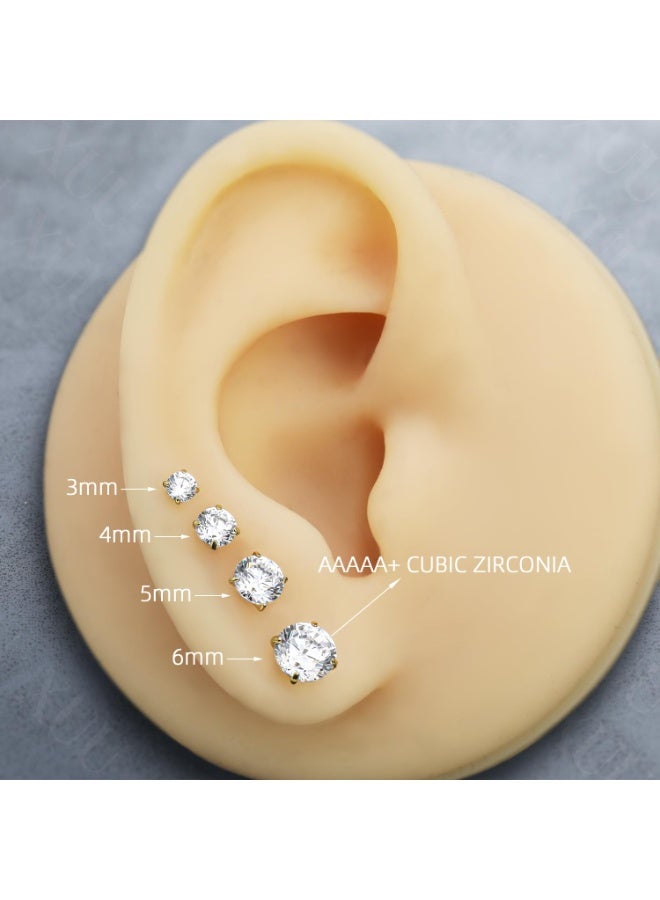 SUNSAR 4 pairs of titanium stud earrings, hypoallergenic flat back screws, pierced earrings unisex, gold - Image 3