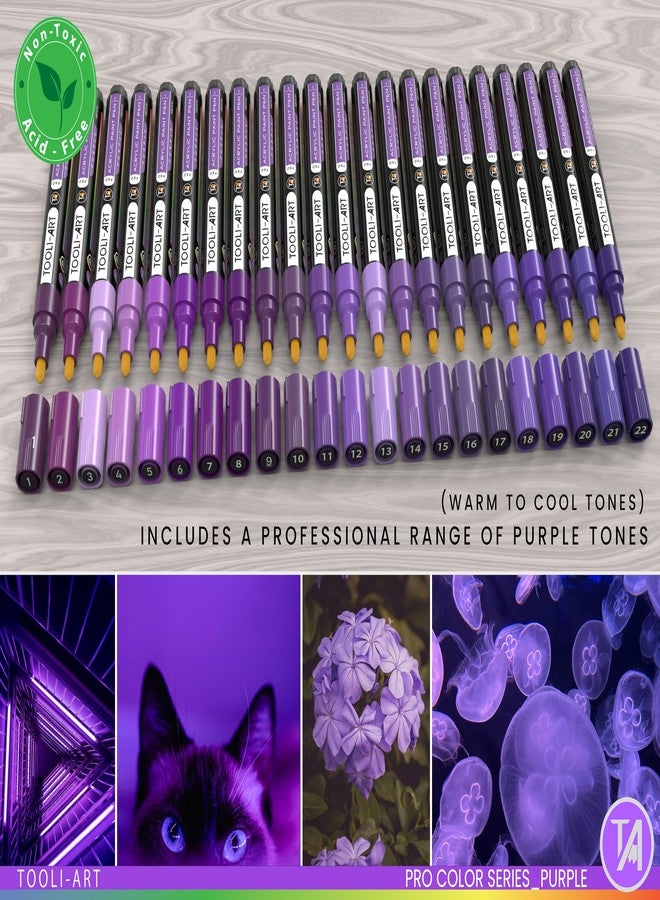 TOOLI-ART 22 Acrylic Paint Markers Paint Pens Pro Color Series Set 3mm Medium Tip for Rock Painting, Glass, Mugs, Wood, Metal, Glass Paint, Canvas, DIY. Non Toxic, Waterbased, Quick Drying (PURPLE) - Image 4