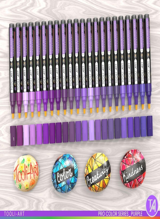 TOOLI-ART 22 Acrylic Paint Markers Paint Pens Pro Color Series Set 3mm Medium Tip for Rock Painting, Glass, Mugs, Wood, Metal, Glass Paint, Canvas, DIY. Non Toxic, Waterbased, Quick Drying (PURPLE) - Image 2