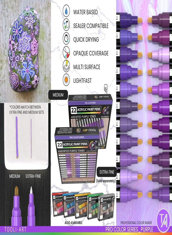 TOOLI-ART 22 Acrylic Paint Markers Paint Pens Pro Color Series Set 3mm Medium Tip for Rock Painting, Glass, Mugs, Wood, Metal, Glass Paint, Canvas, DIY. Non Toxic, Waterbased, Quick Drying (PURPLE) - Image 5
