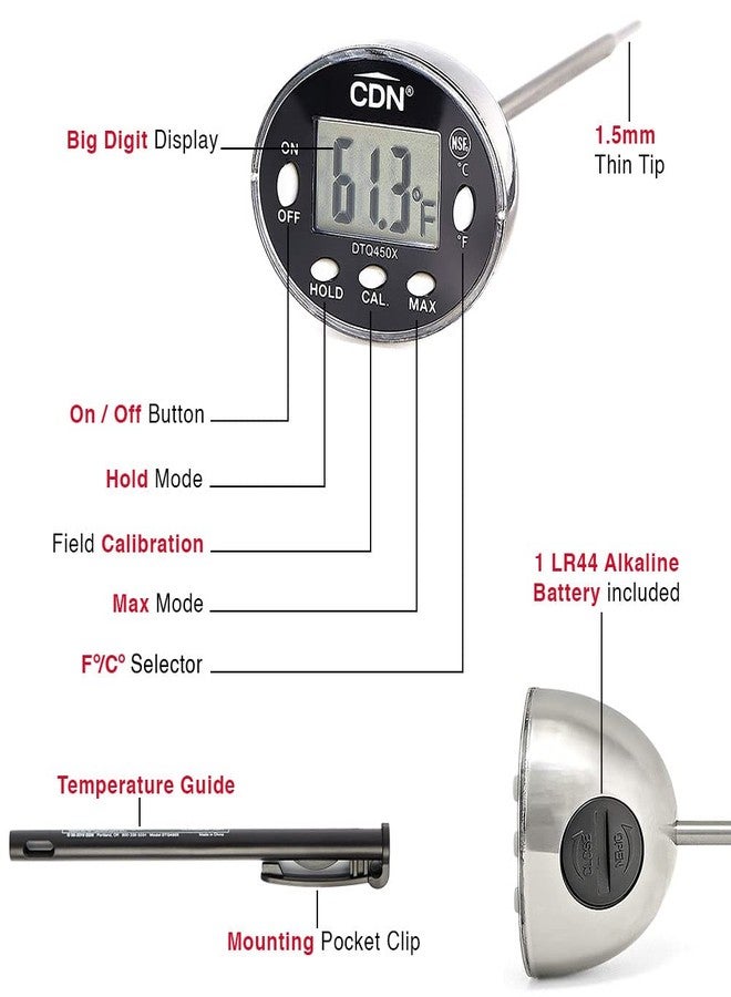 CDN Waterproof Digital Thermometer Long 4.75" Stem, NSF Certified, Ideal for for Bread Baking, Cooking, Brewing - DTQ450X - Image 2