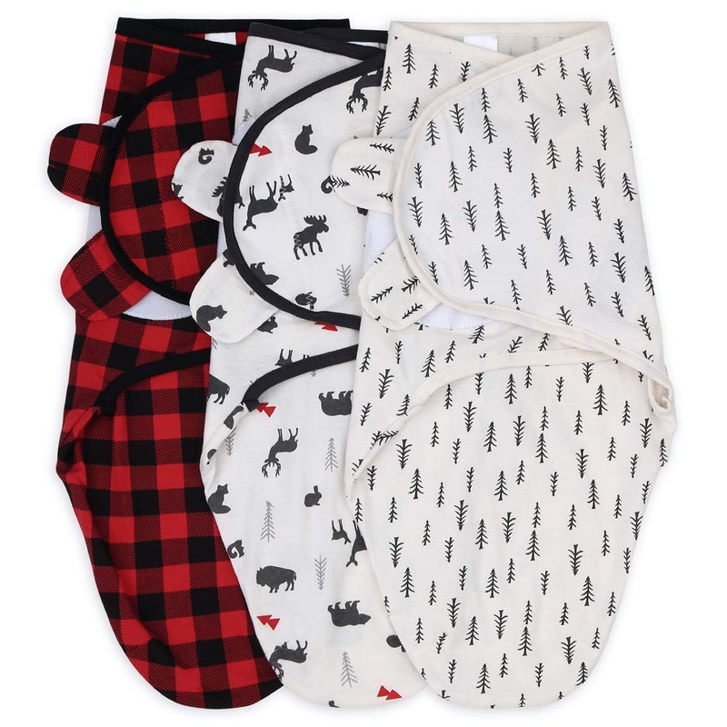 The Peanutshell Baby Swaddle Blankets Set of 3  Swaddles Baby Boy Sleep Sack for Newborn Baby Swaddles Newborns Sack 03 36 Month Baby Swaddles Soft  Breathable Cotton  Red Woodland SM