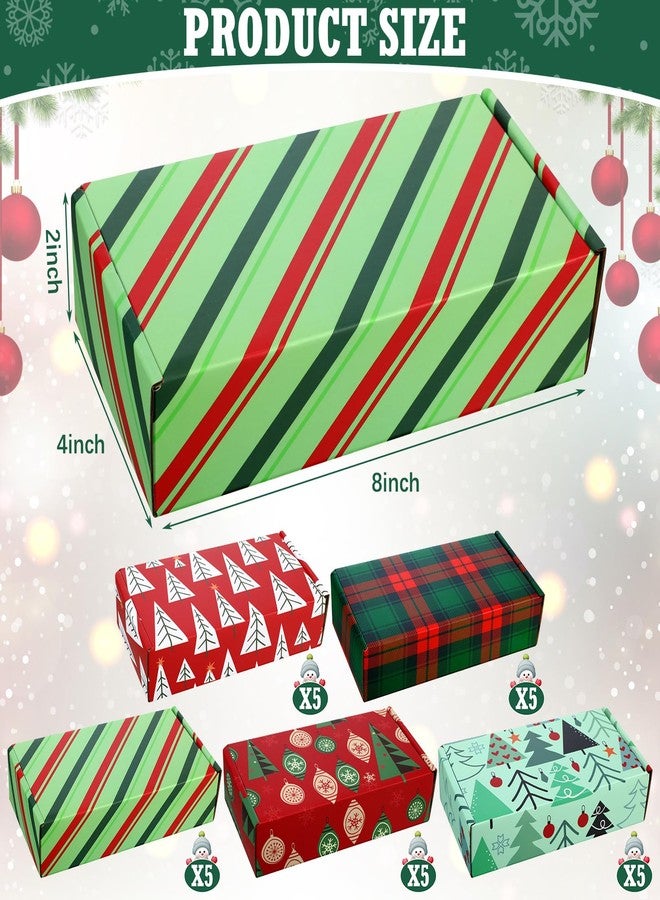 Zhanmai 25 Pcs Christmas Shipping Gift Boxes Small Holiday Mailing Cardboard Gifts Boxes Christmas Shipping Packaging Cases for Wrapping Holiday Goodie Present(4 x 8 x 2 Inch,Classic Style - Image 2
