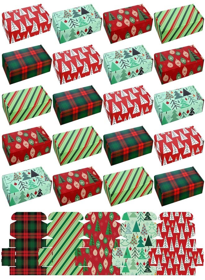 Zhanmai 25 Pcs Christmas Shipping Gift Boxes Small Holiday Mailing Cardboard Gifts Boxes Christmas Shipping Packaging Cases for Wrapping Holiday Goodie Present(4 x 8 x 2 Inch,Classic Style - Image 1