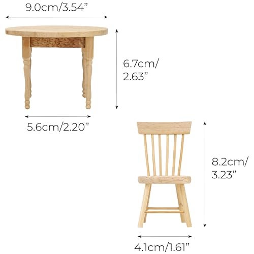 KH866 112 Miniature Dollhouse Round Table and 2 Chairs Dining Set Mini Wooden Unpainted Burlywood Barbie Kitchen Furniture Accessories - Image 5
