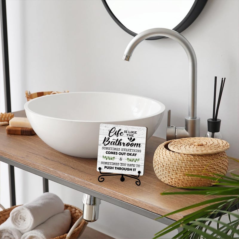 Jusitakeet Funny Bathroom Shelf Decor  Life Is Like The Bathroom Signs Decor For Shelves  Small Bathroom Decor And Accessories  Bathroom Counter Decor (A19) - Image 3