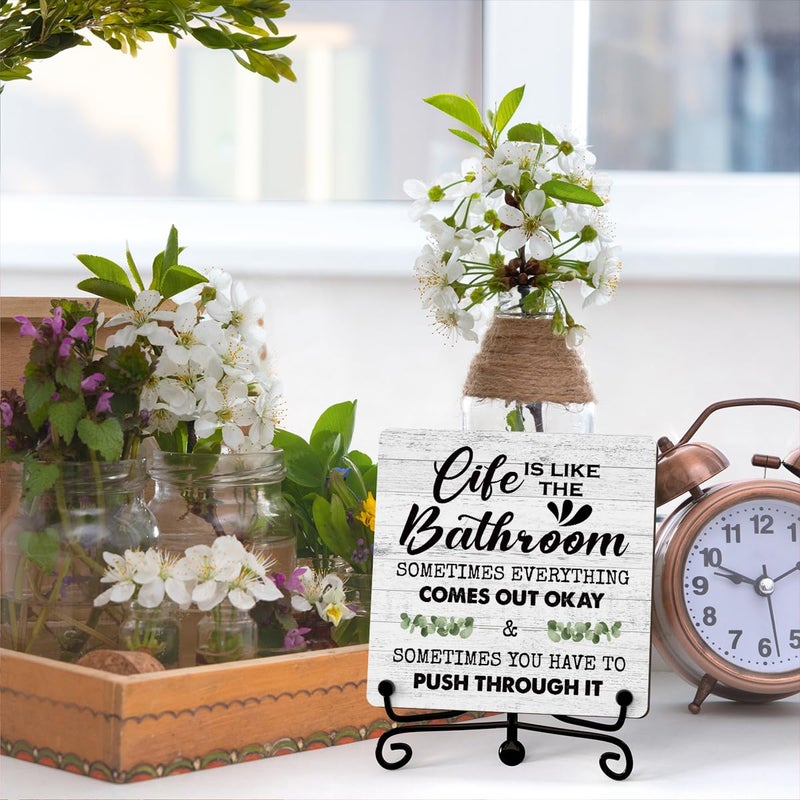 Jusitakeet Funny Bathroom Shelf Decor  Life Is Like The Bathroom Signs Decor For Shelves  Small Bathroom Decor And Accessories  Bathroom Counter Decor (A19) - Image 4