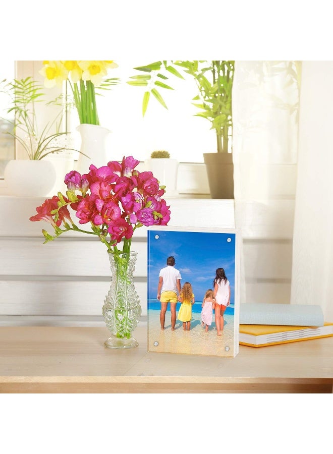 MeetU Meetu Acrylic 4x4 Picture Frame Clear Two Sided Desk Photo Frame Magnetic Frame Inner Size 3x3 with Gift Pack for Display Family Pictures Baby Photos Friends Pictures or Pet Dog Picture2 Pack  - Image 2