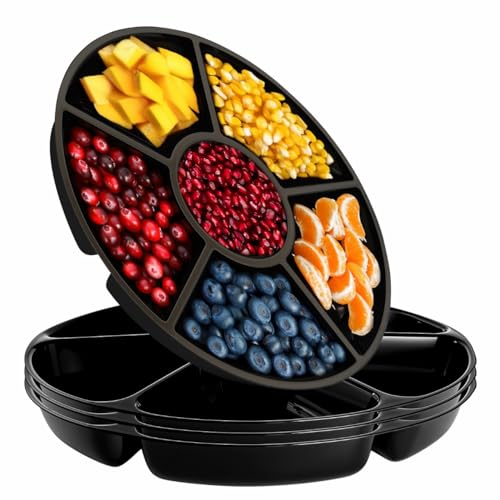 R-kay Rkay 4 Pack 6 Sectional Black Plastic Serving Trays for Party Heavy Duty Party Trays for Serving Food 12 Inch Platters - Image 1