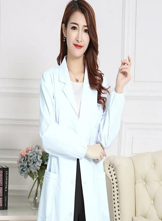 إسكدنيا لاب كوت دكتوره لون ابيض، جاكيت الزي الطبي الموحد، قماش من القطن برقبة على شكل حرف في  لابكوت لاب كوت نسائي لاب كوت طبي نسائي لاب كوت طويل لاب كوت ابيض - Image 1