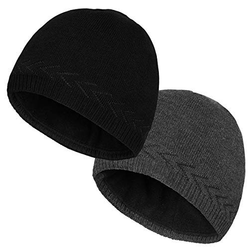 OMECHY Mens Winter Warm Knitting Hats Plain Skull Beanie Cuff Toboggan Knit Cap - Image 1