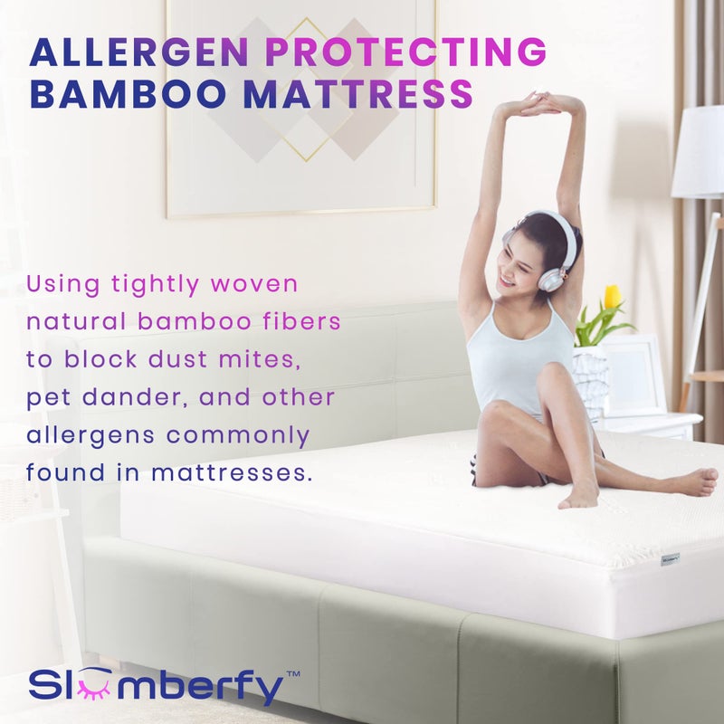 Slumberfy Waterproof Mattress Protector by Slumberfy | Hypoallergenic Bamboo Mattress Protector | Natural + Breathable Jacquard Fabric | King Mattress Cover - 76x80 - Image 2