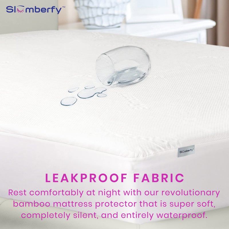 Slumberfy Waterproof Mattress Protector by Slumberfy | Hypoallergenic Bamboo Mattress Protector | Natural + Breathable Jacquard Fabric | King Mattress Cover - 76x80 - Image 3
