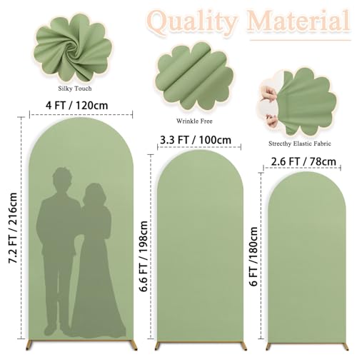 PATYDEST 6FT 6.6FT 7.2FT Wedding Arch Cover Set of 3 Sage Green Arch Covers Stretchy Backdrop Round Top Chiara Spandex Arched Backdrop Cover for Birthday Balloon Party Banquet Event Ceremony Decor - Image 2