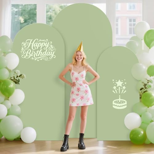 PATYDEST 6FT 6.6FT 7.2FT Wedding Arch Cover Set of 3 Sage Green Arch Covers Stretchy Backdrop Round Top Chiara Spandex Arched Backdrop Cover for Birthday Balloon Party Banquet Event Ceremony Decor - Image 3