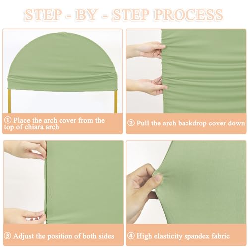 PATYDEST 6FT 6.6FT 7.2FT Wedding Arch Cover Set of 3 Sage Green Arch Covers Stretchy Backdrop Round Top Chiara Spandex Arched Backdrop Cover for Birthday Balloon Party Banquet Event Ceremony Decor - Image 4