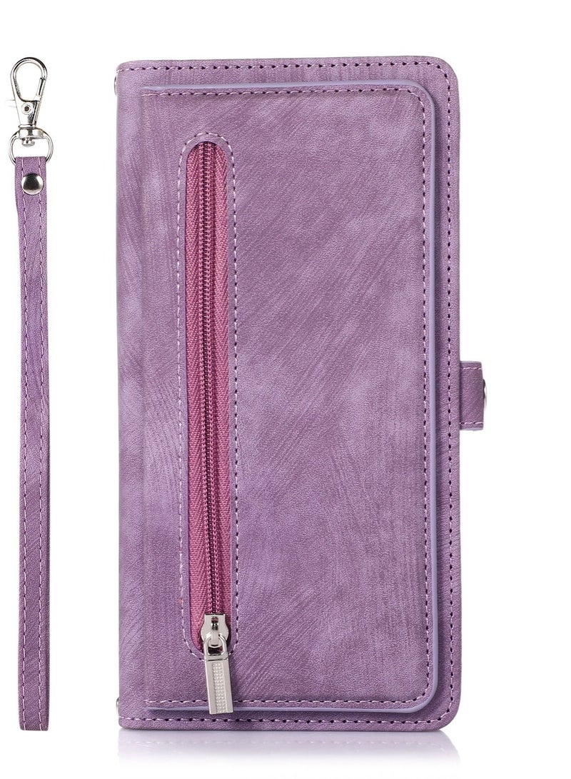 Suteni Zipped Flip Cover Card Slots Leather Phone Case for Samsung - Image 1