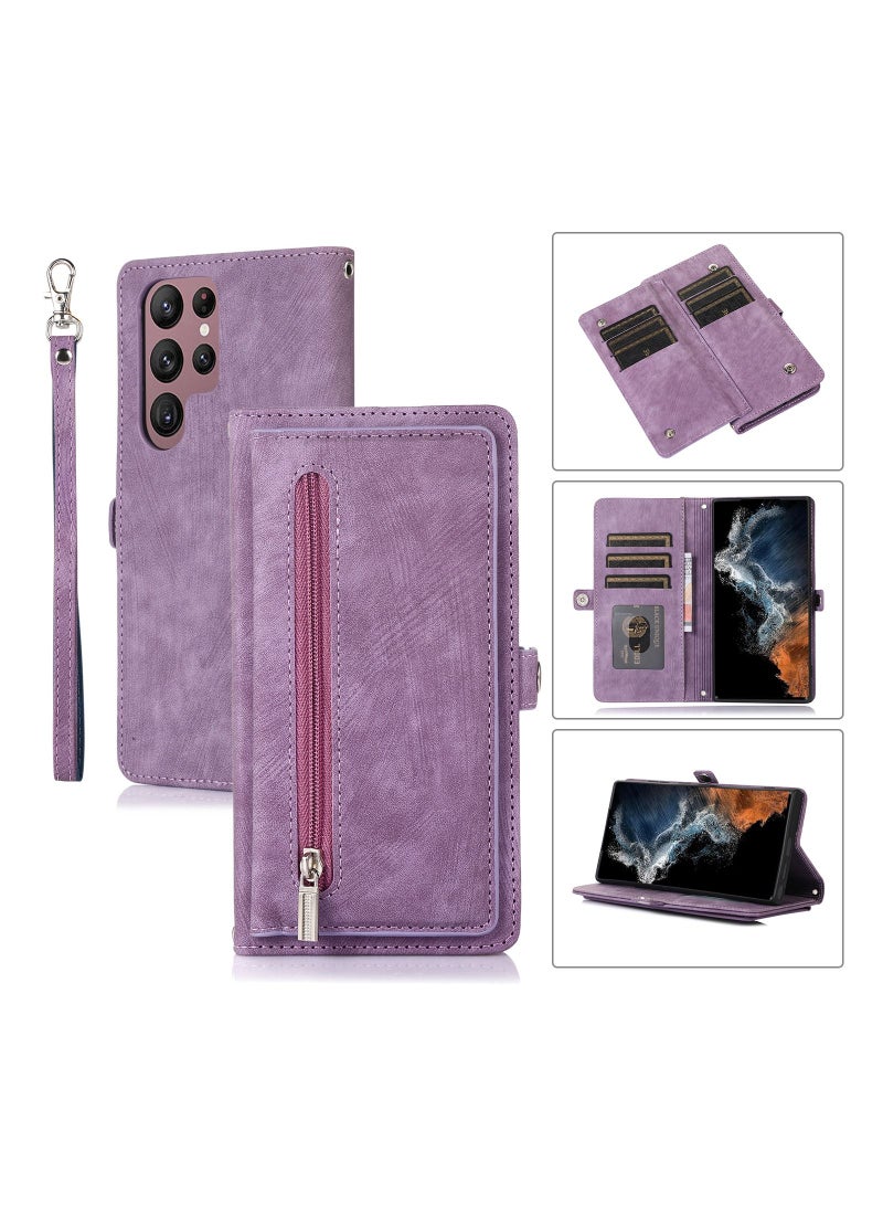 Suteni Zipped Flip Cover Card Slots Leather Phone Case for Samsung - Image 3