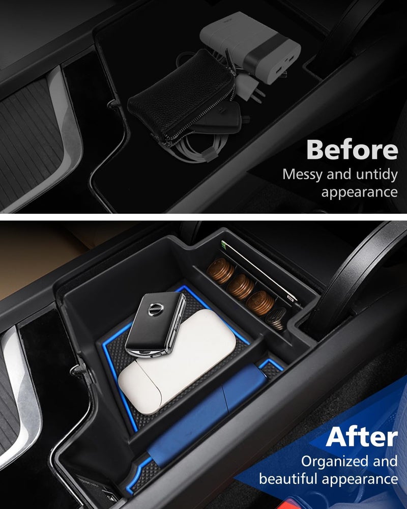 FIILINES Multi-purpose fine material Center Console Organizer for Volvo XC60 2018-2025, XC90 2021-2025, S90 S60 (2020-2025) V60 V90, Center Console Tray Secondary Armrest Storage Box ABS Insert Container with Anti-Slip Mats Multi-price design picks - Image 3
