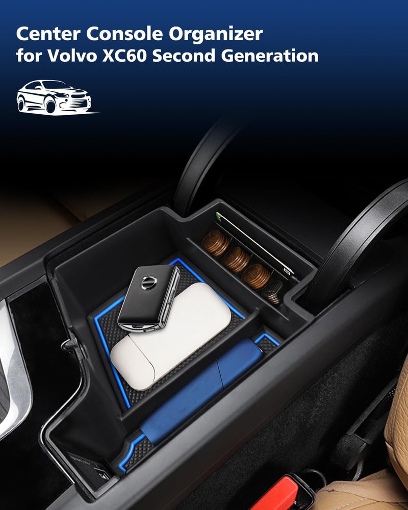 FIILINES Multi-purpose fine material Center Console Organizer for Volvo XC60 2018-2025, XC90 2021-2025, S90 S60 (2020-2025) V60 V90, Center Console Tray Secondary Armrest Storage Box ABS Insert Container with Anti-Slip Mats Multi-price design picks - Image 2