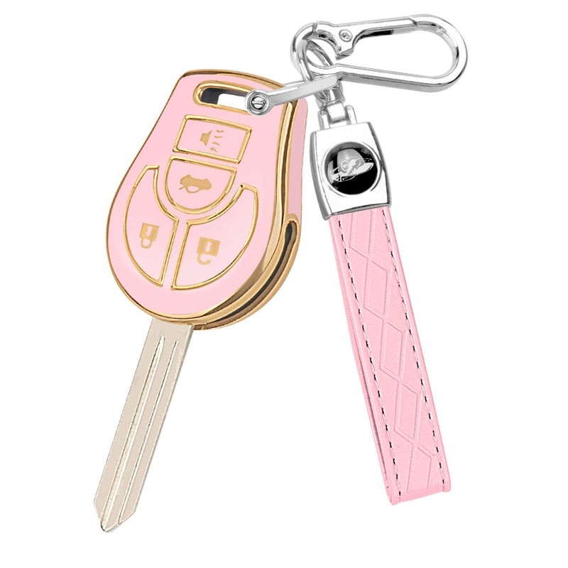 FT FUNTOR for Nissan Key Fob CoverTPU 360Full CoverageFit for Rogue Sentra Altima Versa Armada Cube NV Infiniti FX35 Key Car Accessories Holder Pink Gold Border - Image 3