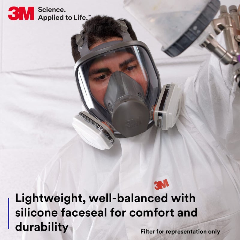 3M Full Facepiece Reusable Respirator 6900, NIOSH, Large Lens, ANSI High Impact Eye Protection, Silicone Face Seal, Four-Point Harness, Comfortable Fit, Painting, Dust, Chemicals, Large - Image 2